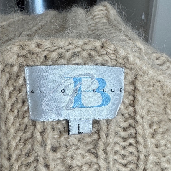 Alice Blue Chunky Cable Knit Hooded Alpaca Blend Cardigan Sweater Size L - Picture 5 of 6